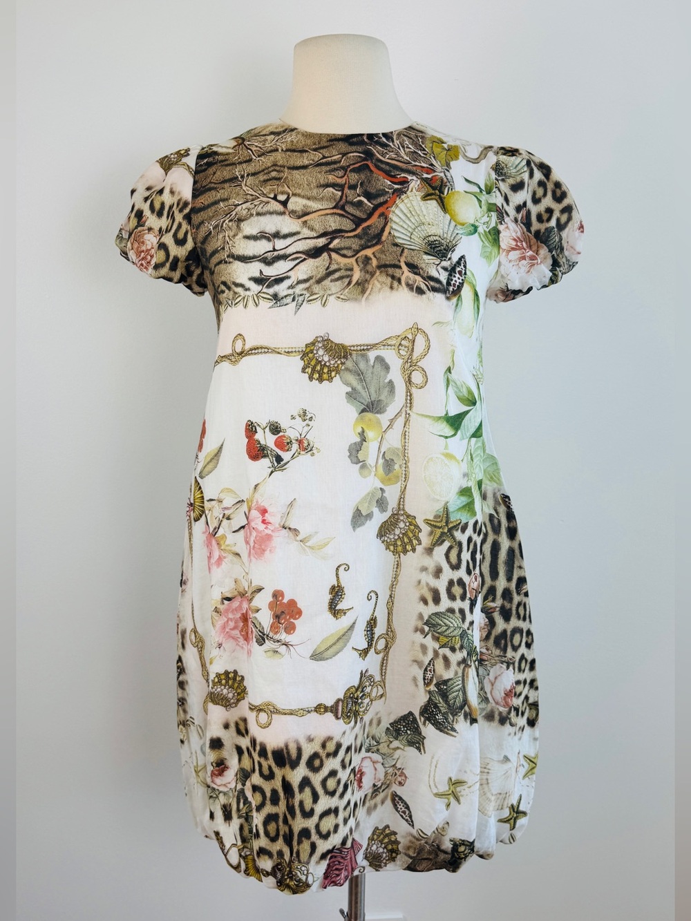 Vintage Roberto Cavalli Leopard Tiger Coral Seashell Mini Dress